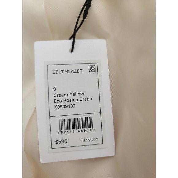 Theory Belt Blazer Jacket Cream Yellow 8 NWT - Picture 9 of 9